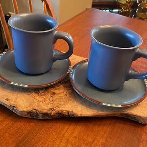 Dansk Mesa Sky Blue Mugs & Saucers - Set of Two